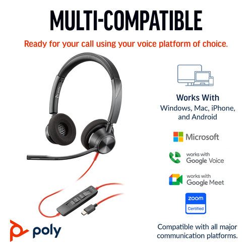 POLY Blackwire 3320 Stereo Microsoft Teams Certified USB-C Headset +USB-C/A Adapter POLY Blackwire 3320 Stereo Microsoft Teams Certified USB-C Headset +USB-C/A Adapter